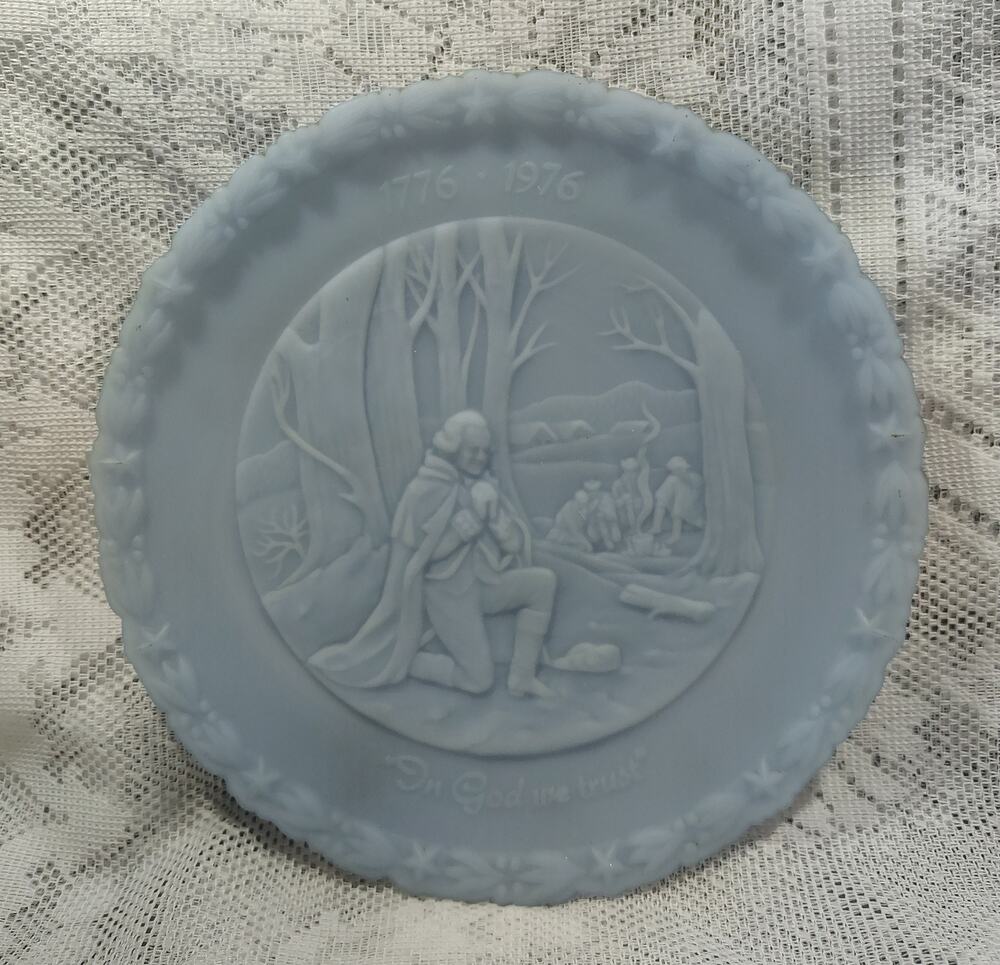 Vintage Bicentennial George Washington Plate Fenton Plate Blue Satin Glass